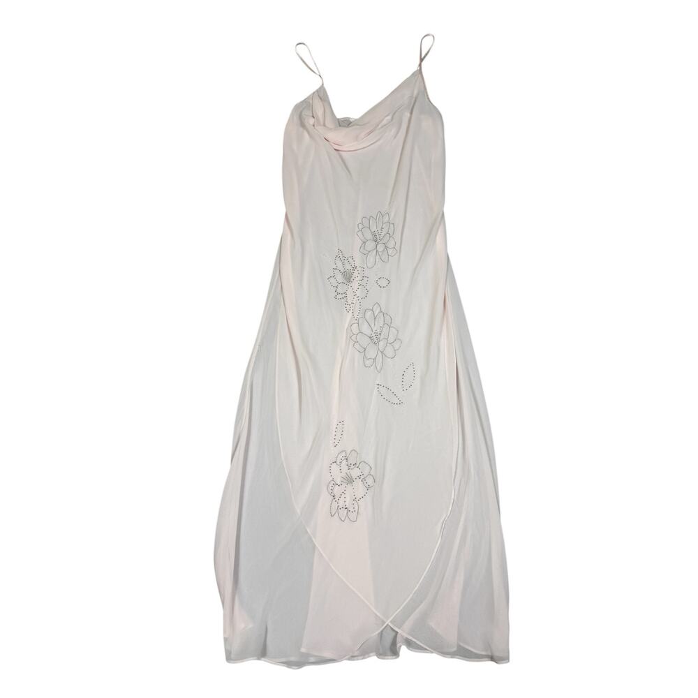 Vintage Delicates Womens Size L Beaded Embellished Cowl Neck Sheer Dress Slip